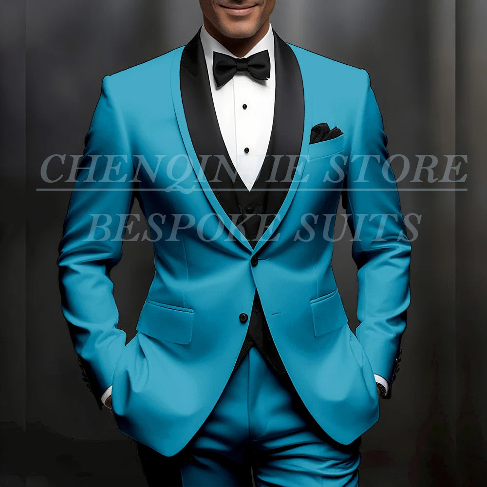 Formal Wedding Men's Suits Customzied Single Breasted Shawl Lapel Slim Fit 3 Piece Jacket Pants Vest for Wedding Male Clothing