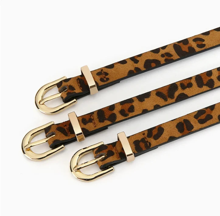 Retro Boho Style Leopard Print Thin PU Belt - Slim Fit Decorative Belt for Women Daily & Party