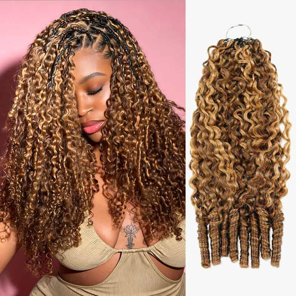 Highlight Burmese Curly Feather Crochet Human Hair Pre Looped 100% Raw Human Hair Crochet Hair Miracle Knots Crochet Human Hair