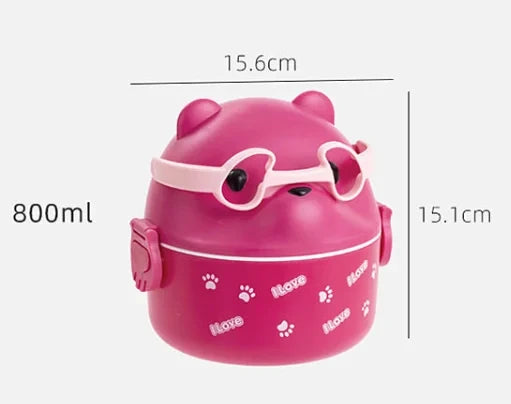 Eyeglass Bear Thermal Bento Box Stackable Bento Box Portable Cute Cartoon Children Lunch Box Double Layer Food Storage Container