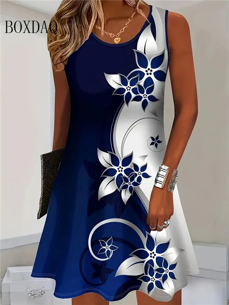 Fashion Imitate Cowboy Vest Flowers Print Dress Casual Tank Beach Dresses For Women2026 Women Summer Sleeveless Bohemian Dress