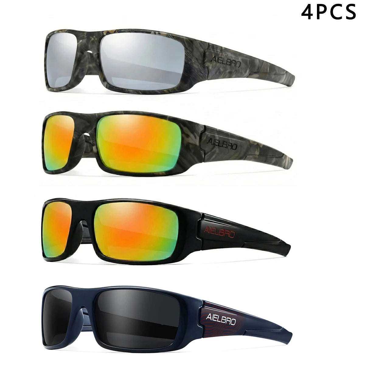 4PCS Sun Glasses – Unisex Square Frames with UV400 Lens, Perfect for Driving, Golf, Fishing All-Weather Outdoor Activities
