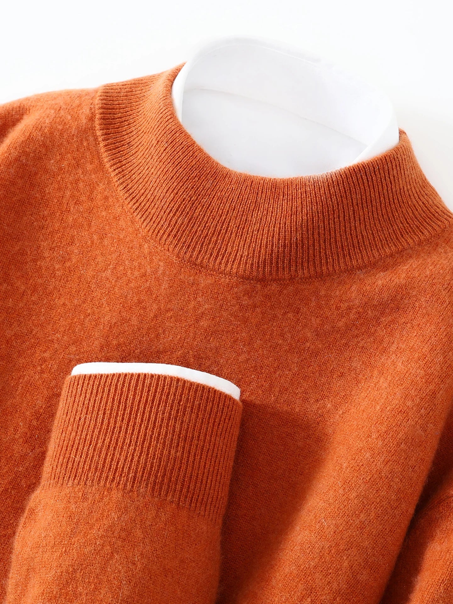 Autumn/Winter Men's 100% Pure Cashmere Pullover Business Casual Solid Knitted Sweater Loose Half High Neck Tops Thick Jumper