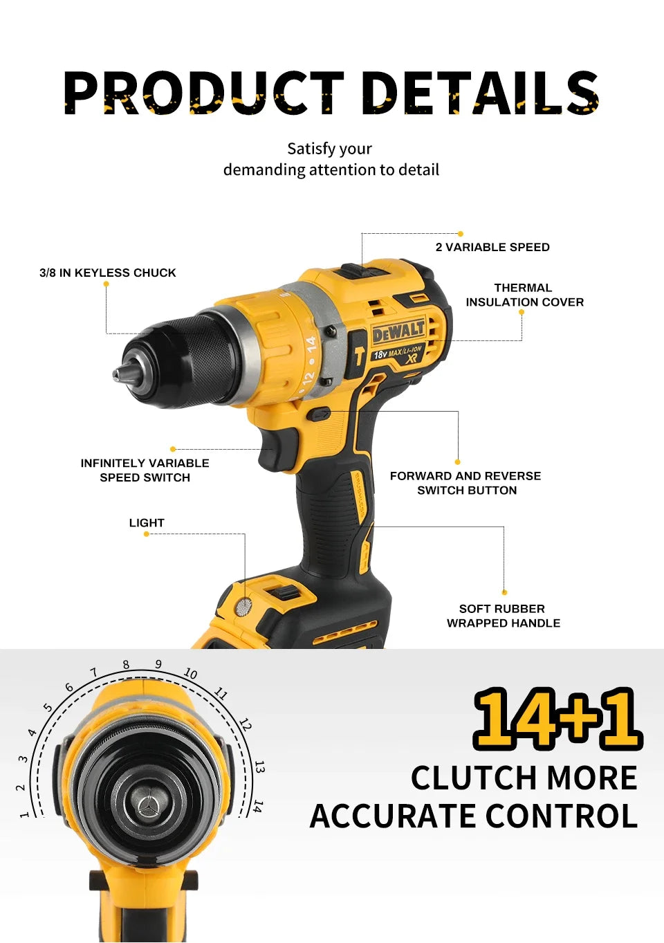 Dewalt 2000RPM Cordless Electric Drill Brushless Driver Adjustable Speed Impact Hand Drill Rechargeable Power Tools DCD796