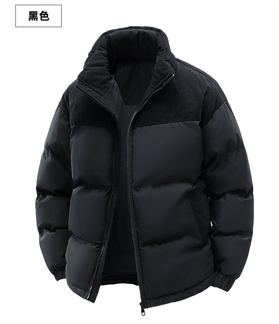 2027 New Patchwork Men Jackets Cotton Padded Corduroy Winter Warm Coat Men's Hooded Windproof Thick Outerwear Mens Clothes