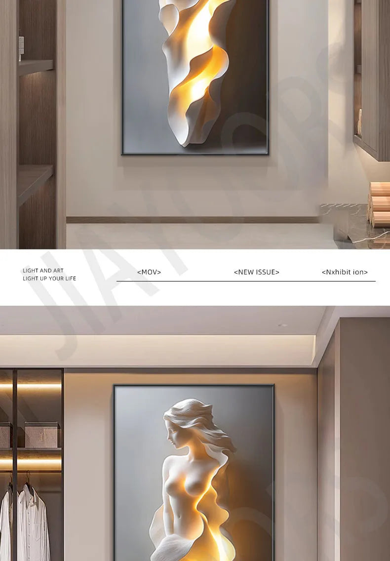 Led Lights Modern Light Luxury Entrance Door Decoration Painting, Simple Abstract Corridor Hanging Painting Wall Lamp Painting