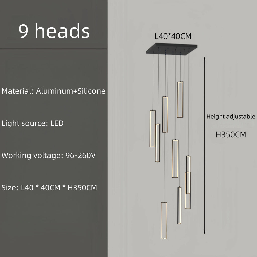 Modern Simple Staircase LED Chandeliers Aluminum Squarer Pendant Lights Loft Villa Duplex Exhibition Hall Decor Lighting Fixture