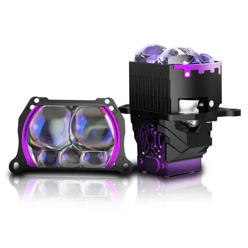 New 3 Inch Square Bi LED Projector Headlight with Halo Five Lens 4 Low 10 High Laser Dual Fan Cooling Car LED Headlamp Retrofit