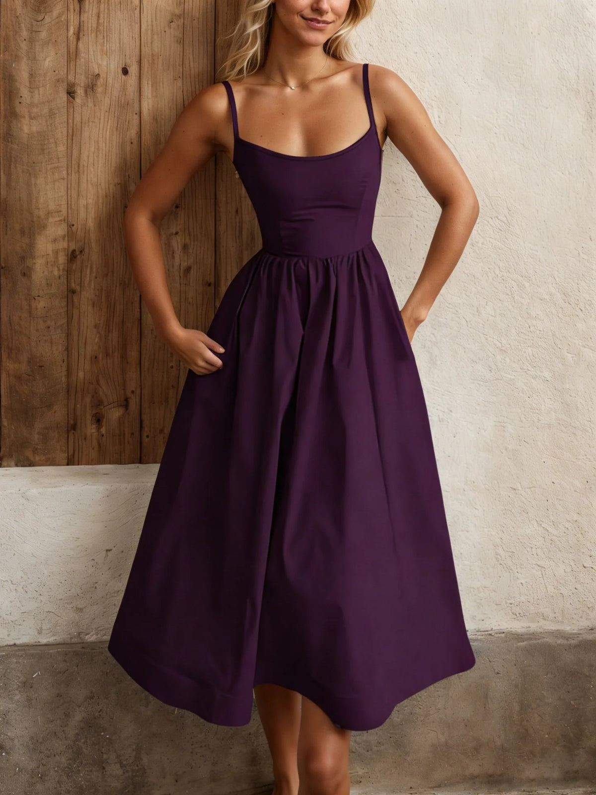 2026 New Summer Women's Dress Solid Color Strap Sexy Retro Bohemian Style Loose Fashion Comfortable Simple Versatile Home Dress