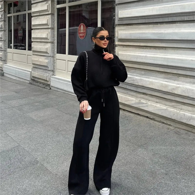 2025 Winter Casual New In Matching Sets 2 Pieces Set Woman Two Piece Outfits Women's Clothing Solid Color Pullover Long Sleeves
