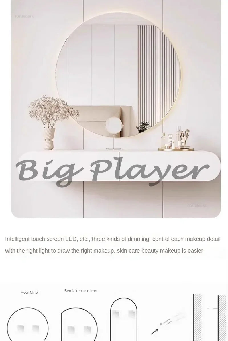 Cream Style Wall Mounted Dressing Table Minimalist Bedroom Furniture Set with Mirror