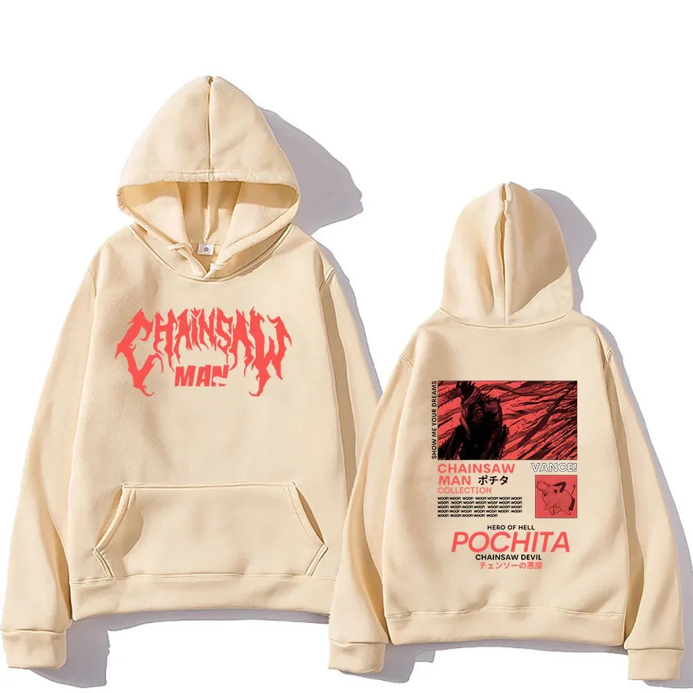 Men's popular chainsaw hooded sweatshirt printed hoodie long sleeved new top cartoon print Gothic streetwear 2024