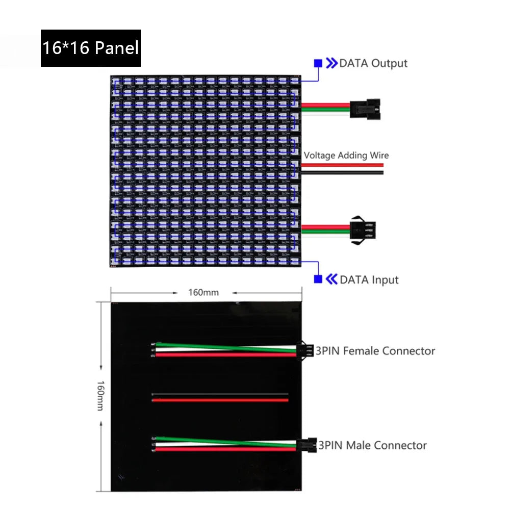 WS2812B LED Digital Flexible Individually Addressable Panel Light WS2812 8*8 16*16 8*32 Pxiels Module Matrix Screen DC5V