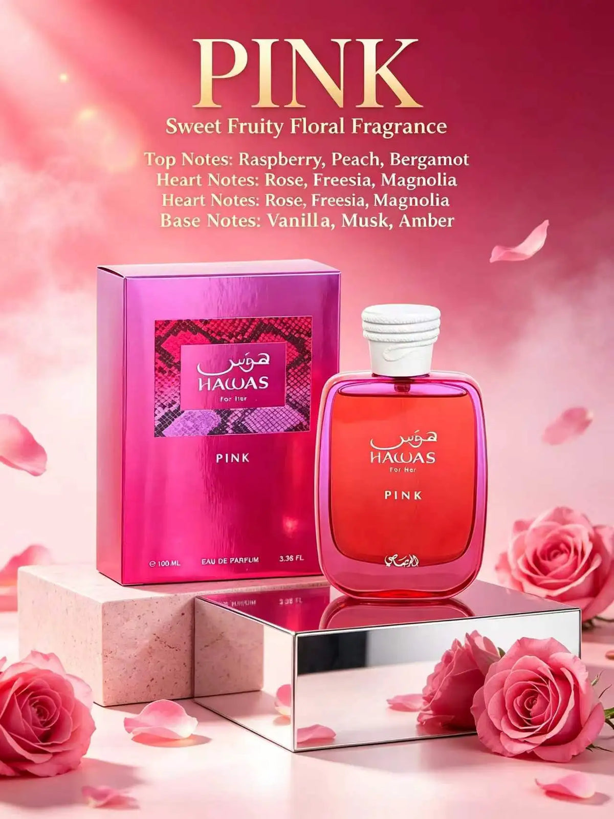 Rasasi Hawas Éclat for Her Eau de Parfum 100ML, Fresh Floral Sensual Scent for Women, Elegant Bottle, Ideal for Gifting