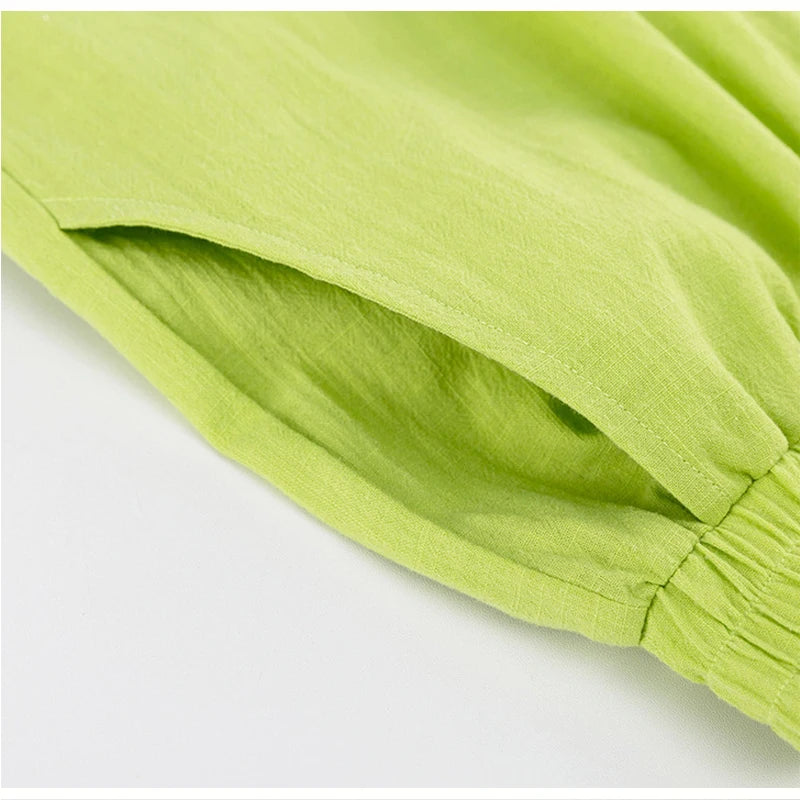 Summer Two Piece Set Women Shorts Suit Green Lapel Long Sleeve Shirts Sets Female Elegant Casual High Waist Pants Lady Outfits