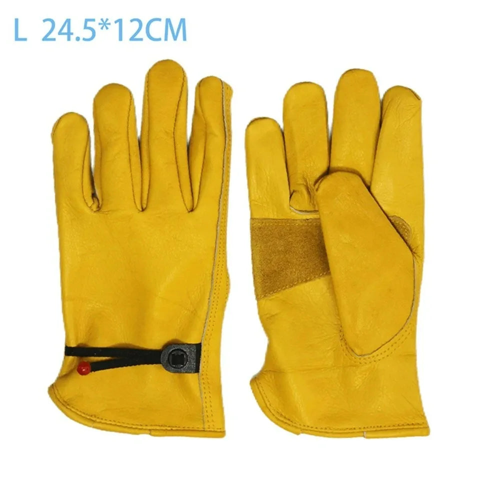 Leather Work Gloves Soft Cowhide Welding Security Protection Safety Workers Mechanic Driver Hunting Driving Farm Garden Glove