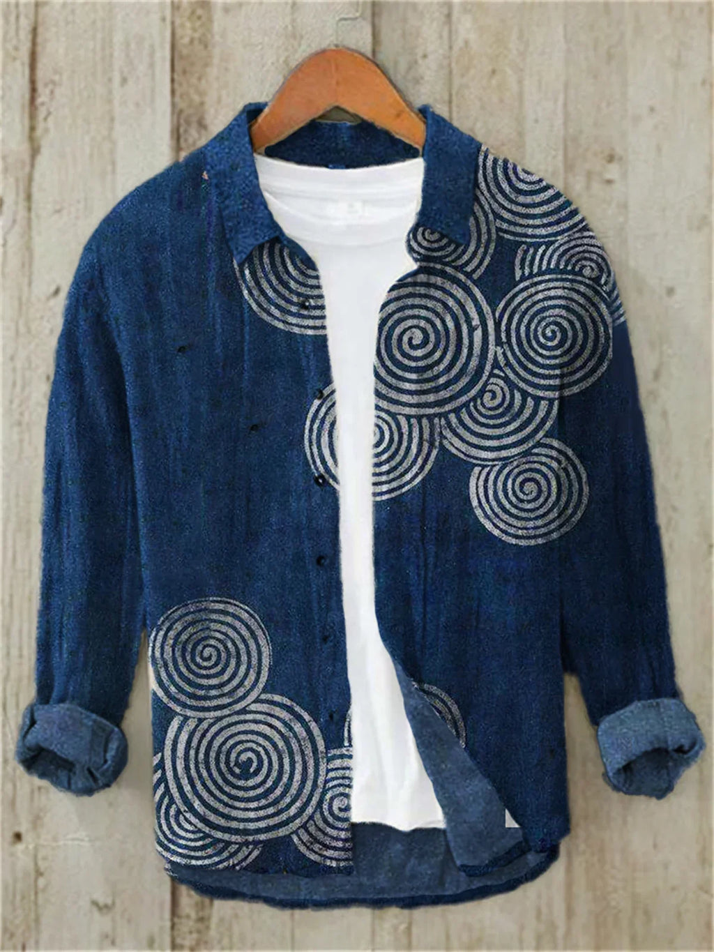 Men's casual versatile fashion street men's shirt lapel single-breasted long-sleeved men's wave long-sleeved shirt