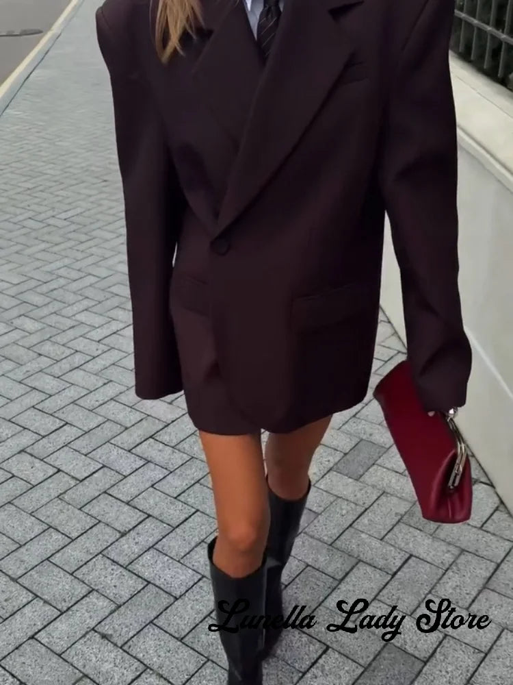 Women Red Blazer Jacket Single Button Lapel Collar Loose Casual Coats 2026 Autumn Winter New Fashion Street Oversized Streetwear