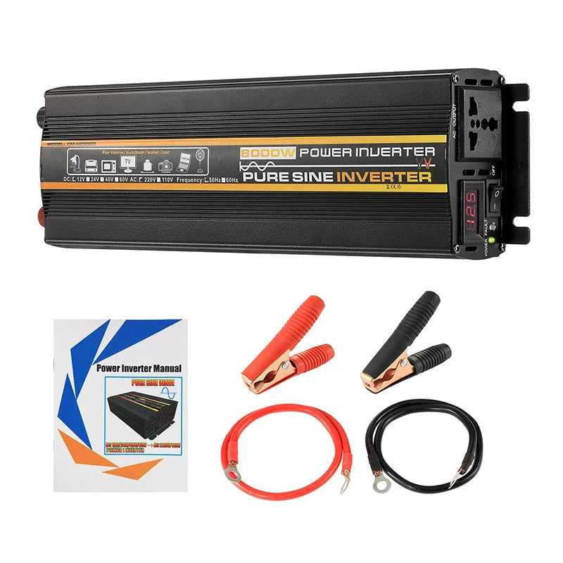 Pure Sine Wave Inverter DC 12V-AC 220V 3000W 4000W 6000W 8000W Portable Power Voltage Converter Car Home Outdoor Solar Inverter