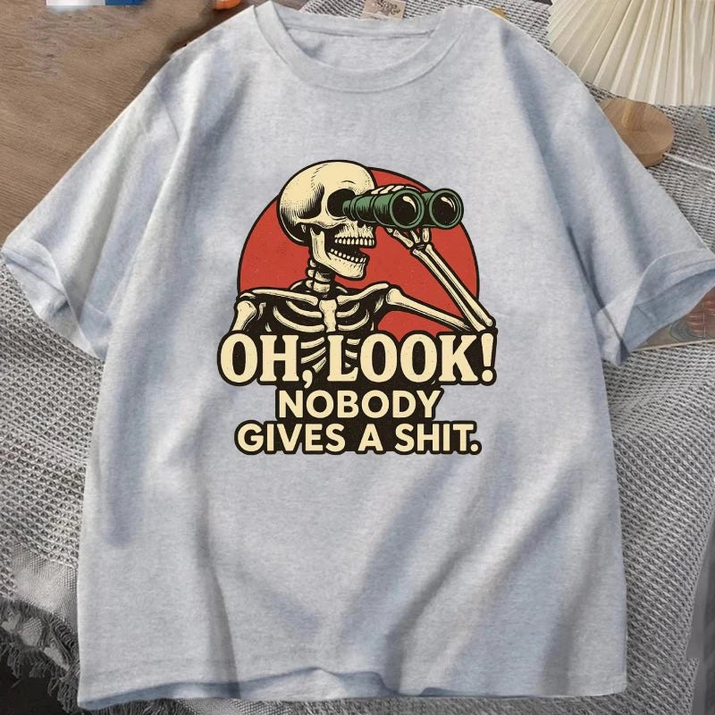 Oh Look Nobody Gives A Shit Sarcasm T-shirt Summer Men's Tracksuit Round Neck Short Sleeve Sportswear Casual Fun Tops Cotton Tee