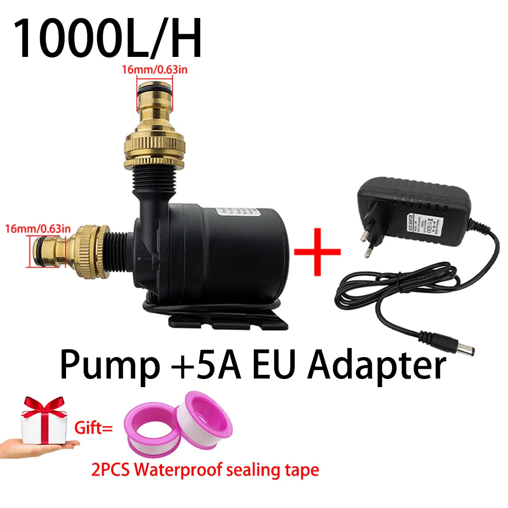 DC12V Brushless Motor Water Pump, DC24V 1000L/H, 8M Head 1/2" Submersible Pump, Fountain Water Heater, Shower Booster Pump, IP68