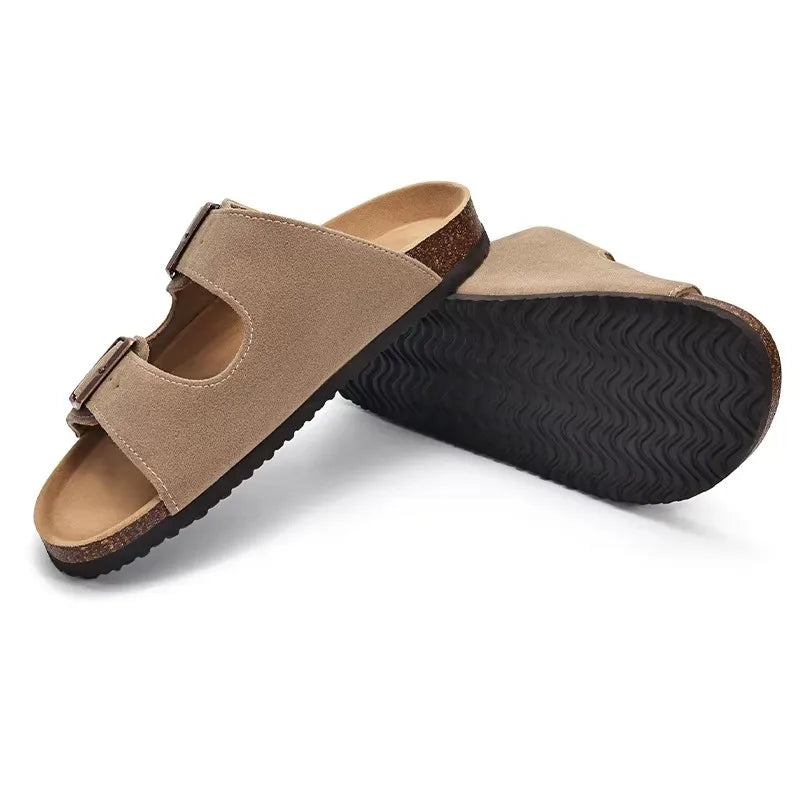 Crestar Womens Mens Sandals Fashion Adjustable Buckle Cork Footbed Slides Outdoor Beach Sliipers with Comfortable Arch Support