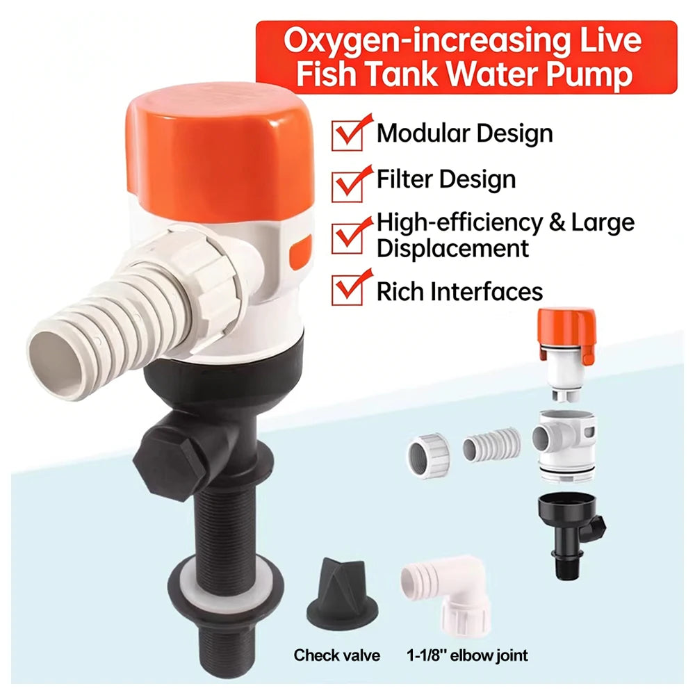 DC12V Yacht Aerator Bait Pump Livewell DC Submersible Pump for Lures, Sea Fishing, Boat Fishing, Etc.Boat Water Pump