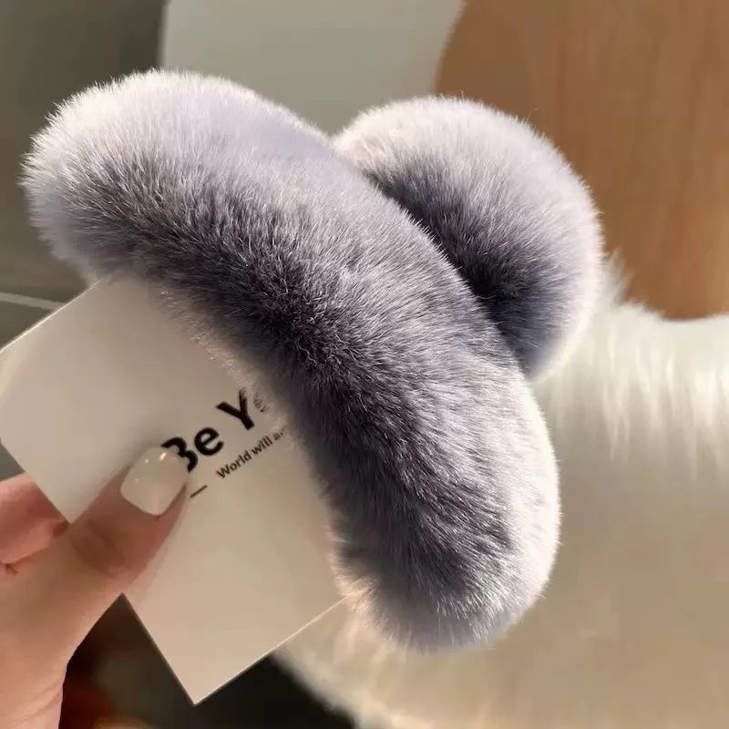 Oversized Plush Winter Clips For Thick Hair | Back-Of-The-Head Bun Styles | Soft And Warm Rabbit Fur Hair Accessories For Women