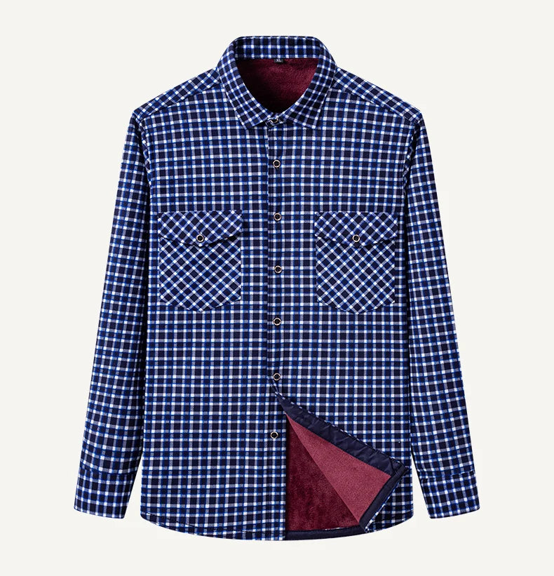 2025 Autumn Winter Men's Fashion Plaid Striped Print Shirts Double-sided Fleece Long Sleeve Thick Warm Shirts Soft Big Size 7XL