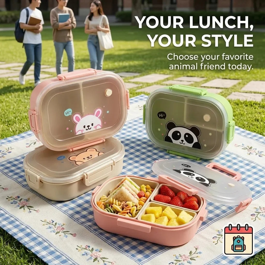 Microwaveable Plastic Lunch Box With 3 Compartments Cartoon Kids Divided Bento Box Portable Food Storage Container School Picnic