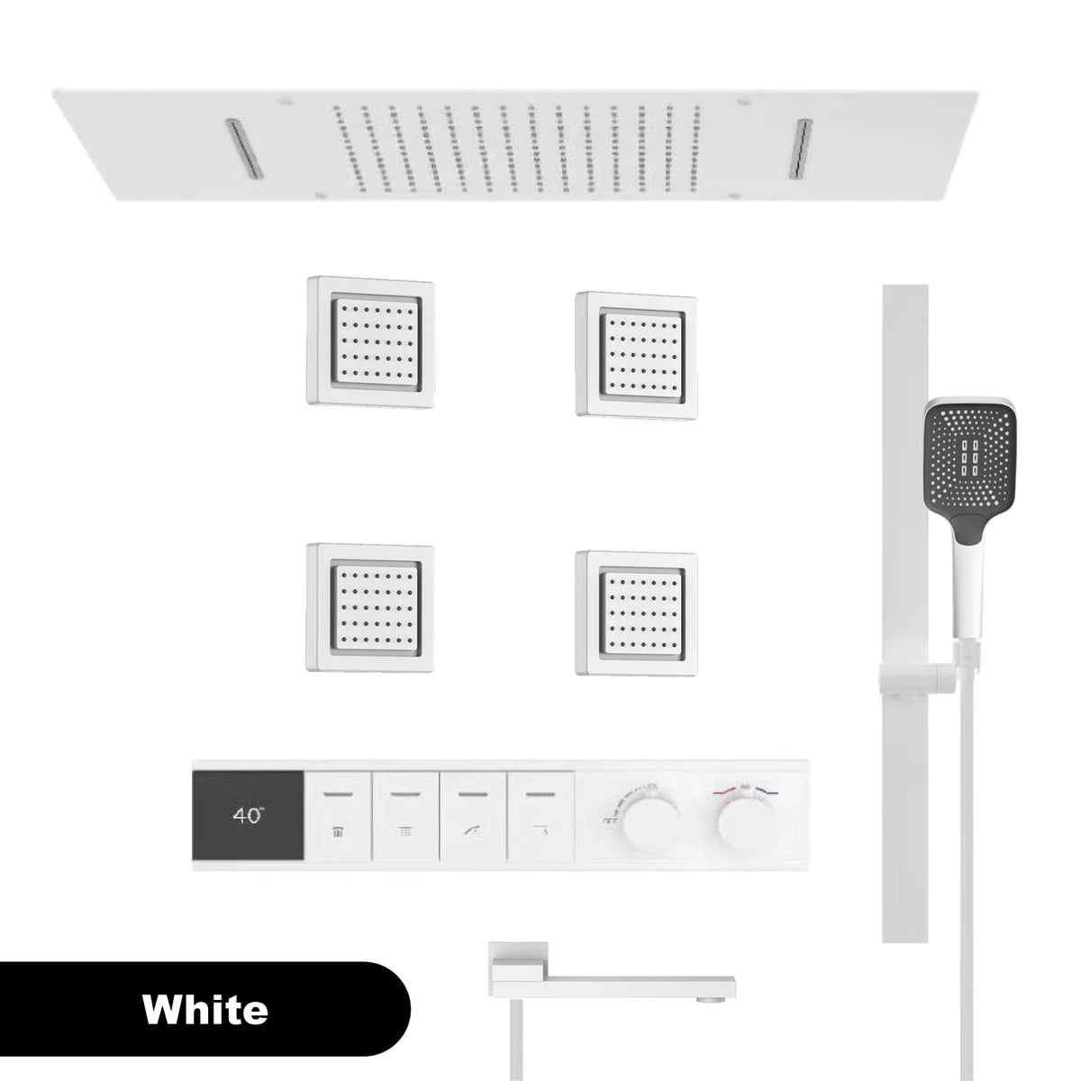 Luxury Bathroom Ceiling Embedded Rain Shower Head LED Digital Display Thermostatic Mixer Hot Cold Water Rainfall Shower System
