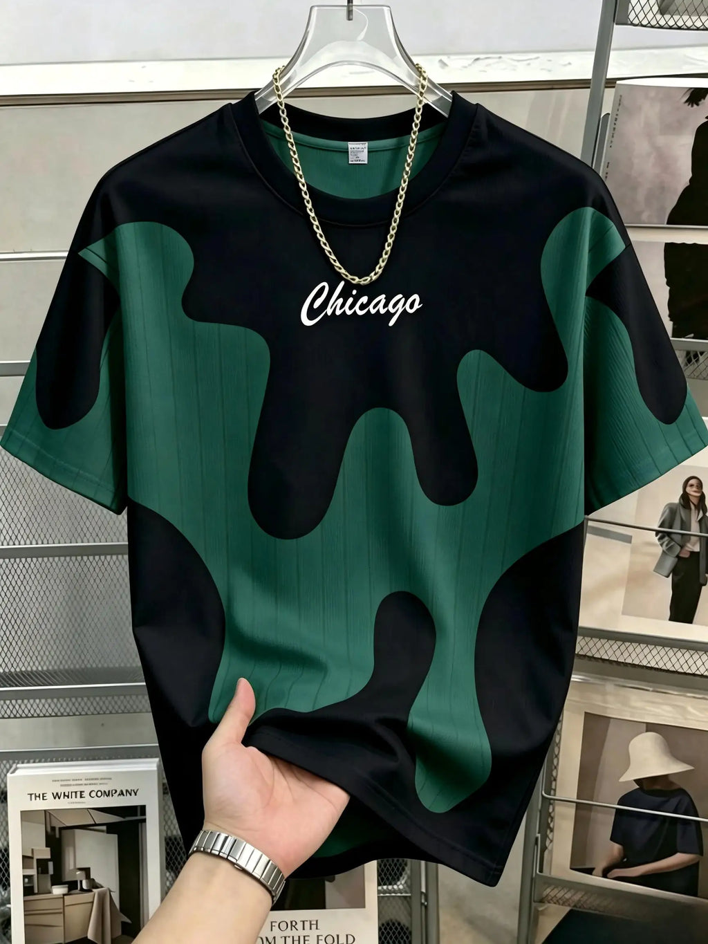 Fashionable new men's summer Chicago letter ink printed soft and breathable round neck T-shirt outdoor urban leisure sports top