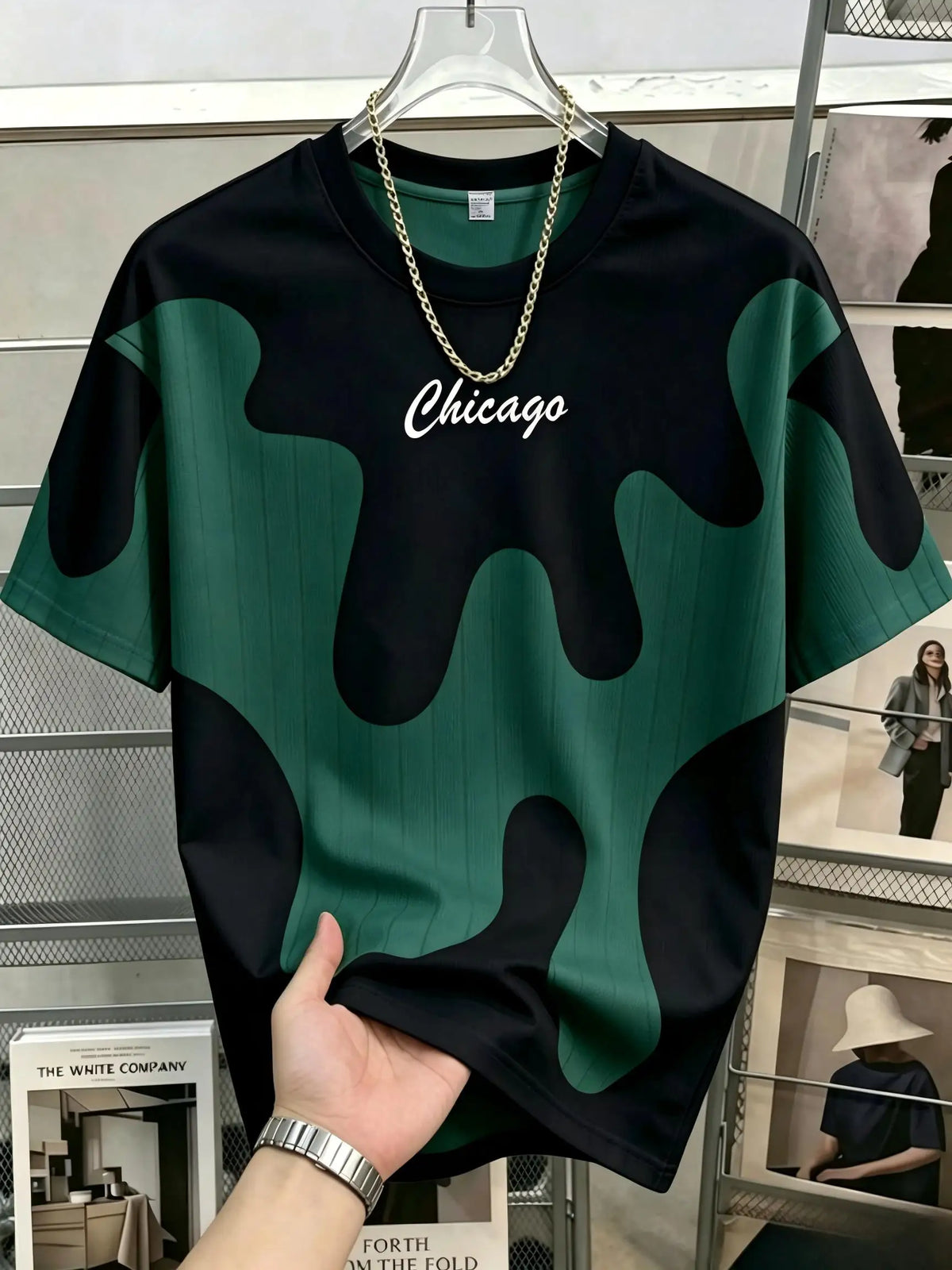 Fashionable new men's summer Chicago letter ink printed soft and breathable round neck T-shirt outdoor urban leisure sports top