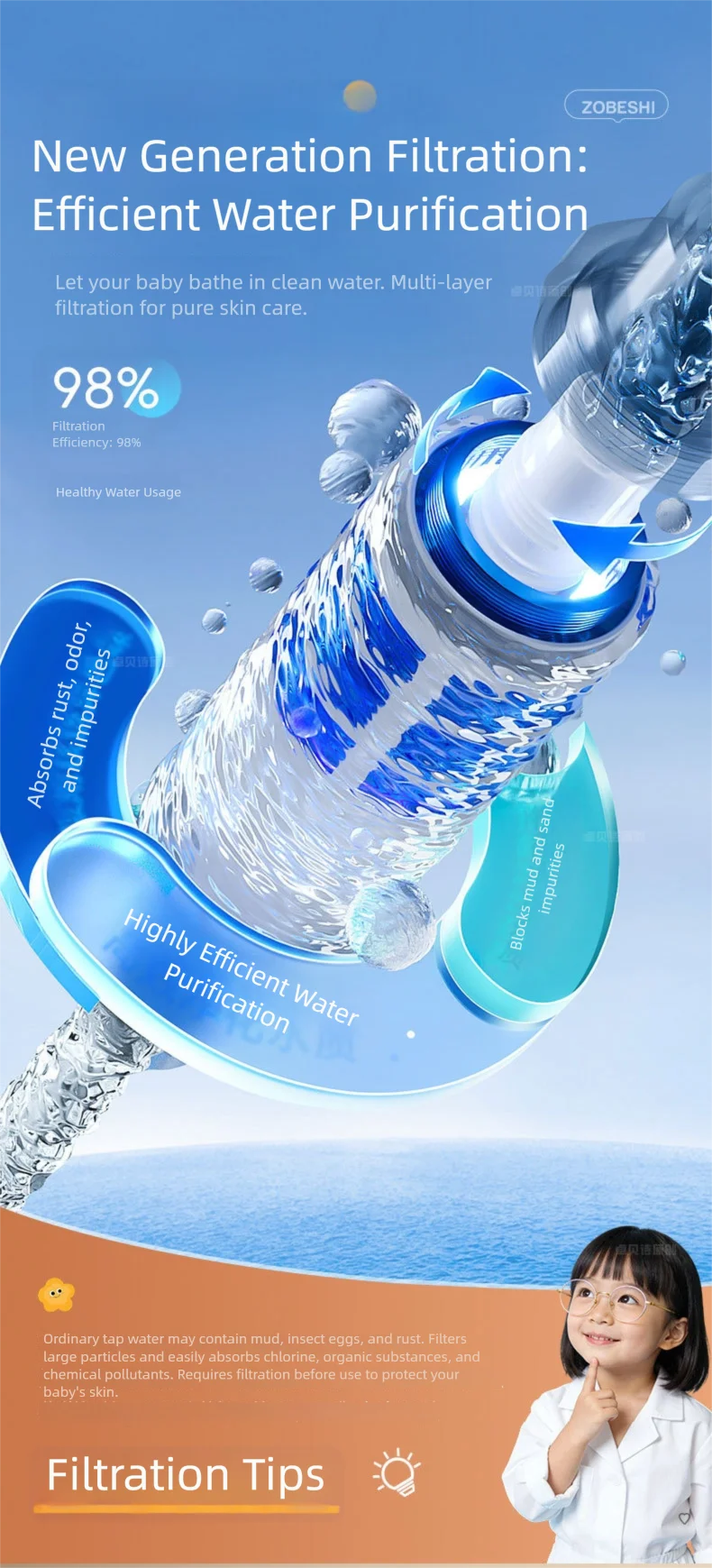Double Sided Filter Shower Head   2 Mode Adjustable Water Purifying One Key Water Stop Anion Filter Handheld Shower Head