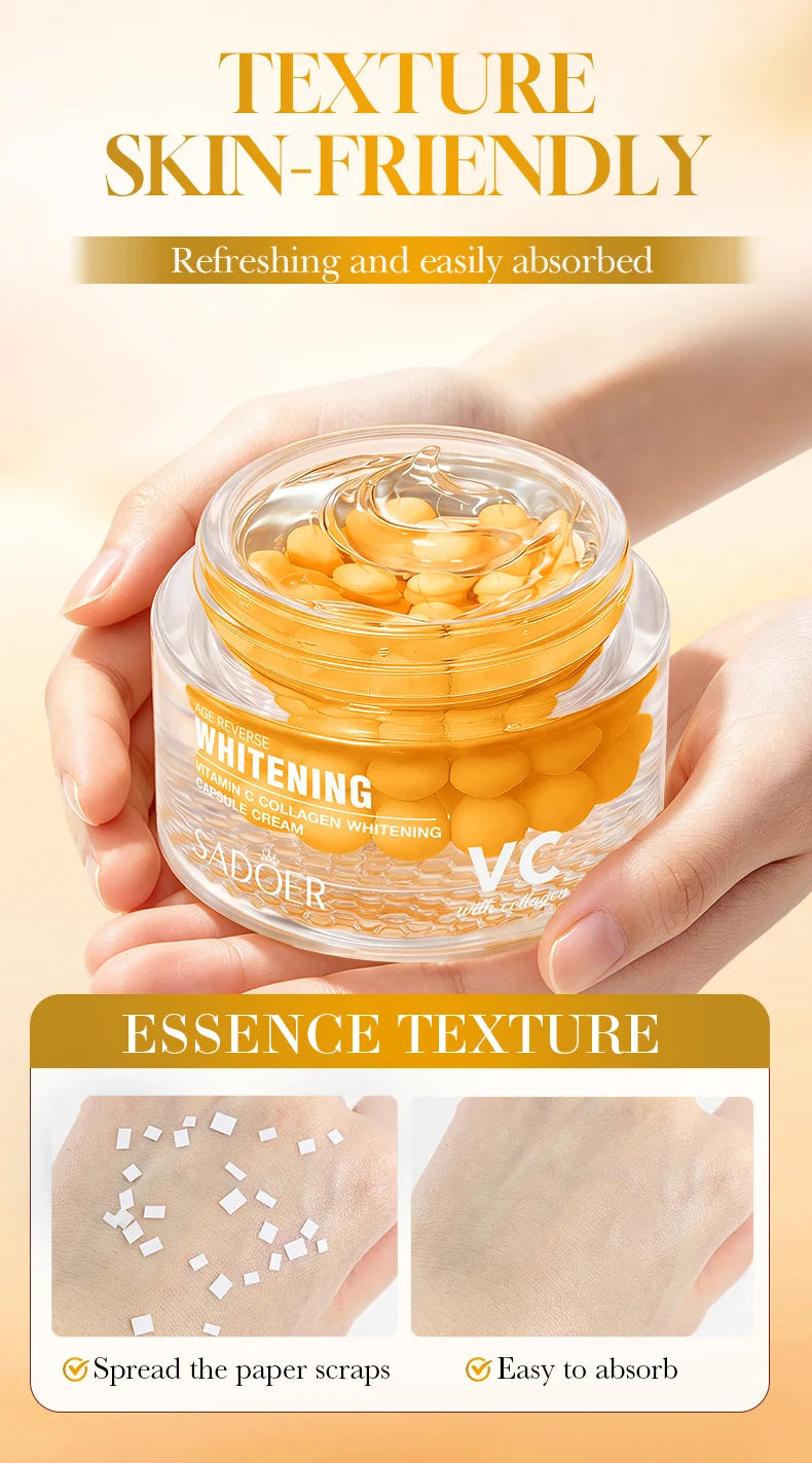 SADOER Vitamin C Collagen Capsule Face Cream Whitening Facial Cream Intensive Moisturize Smooth Fine Lines Youth Skin Care