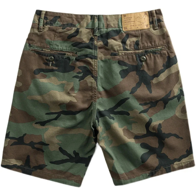 Men's Summer Camouflage Shorts Casual Khaki American Style Floral Pattern Slim Fit Five-Quarter Pants Loose Workwear Trousers