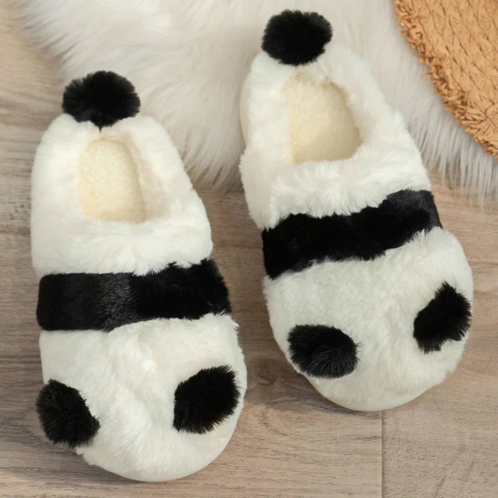 Women's Autumn Winter Indoor Cute Cartoon Panda Plush Anti-slip Fashionable Casual Warm Slippers Home Shoes