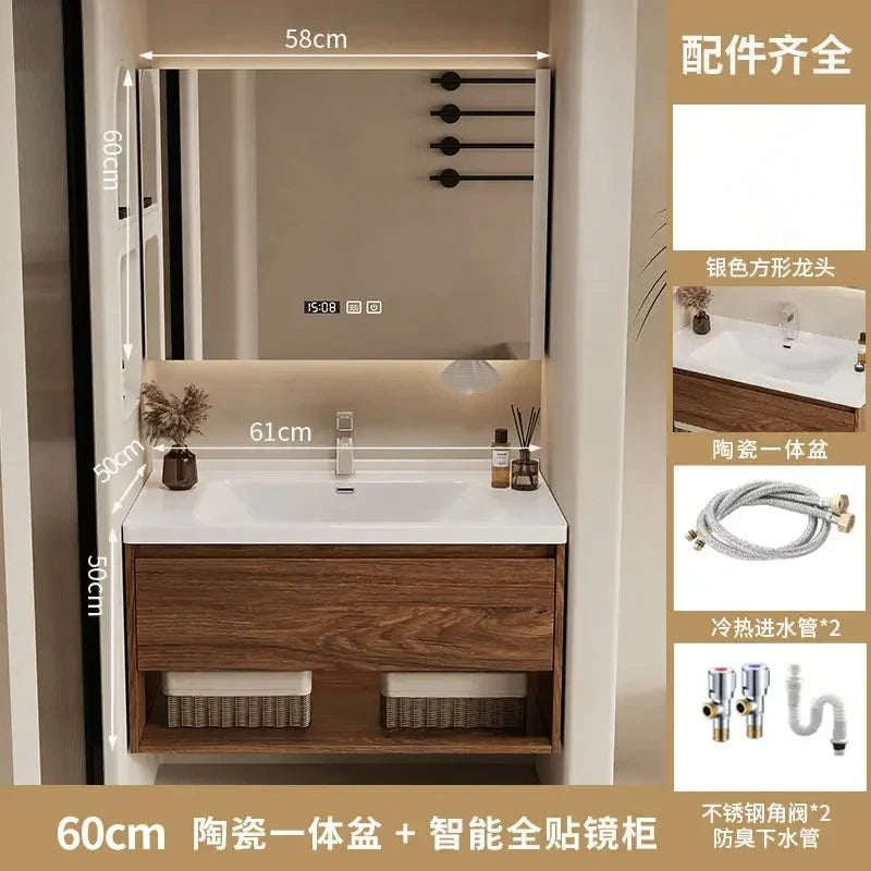 Wall Mounted Bathroom Vanity with Sink Combo Modern Wood Bathroom Vanity Set with Top Basin Storage Cabinet Wood Home Furniture