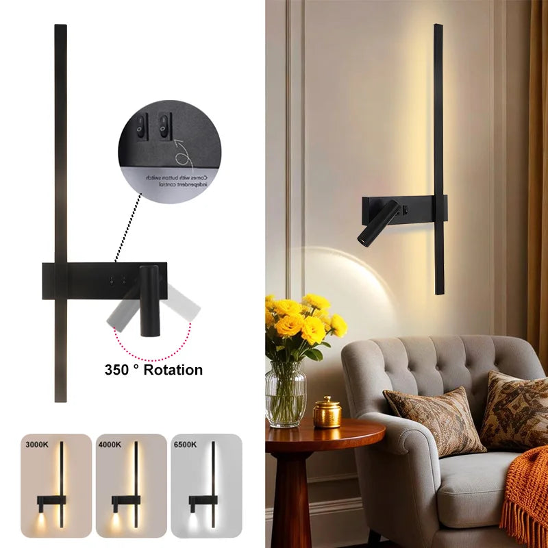 Modern LED Wall Lamps with Switch for Bedroom Indoor LED Wall Lights with 350° Rotatable Spotlight for Kitchen Dinning Room Home