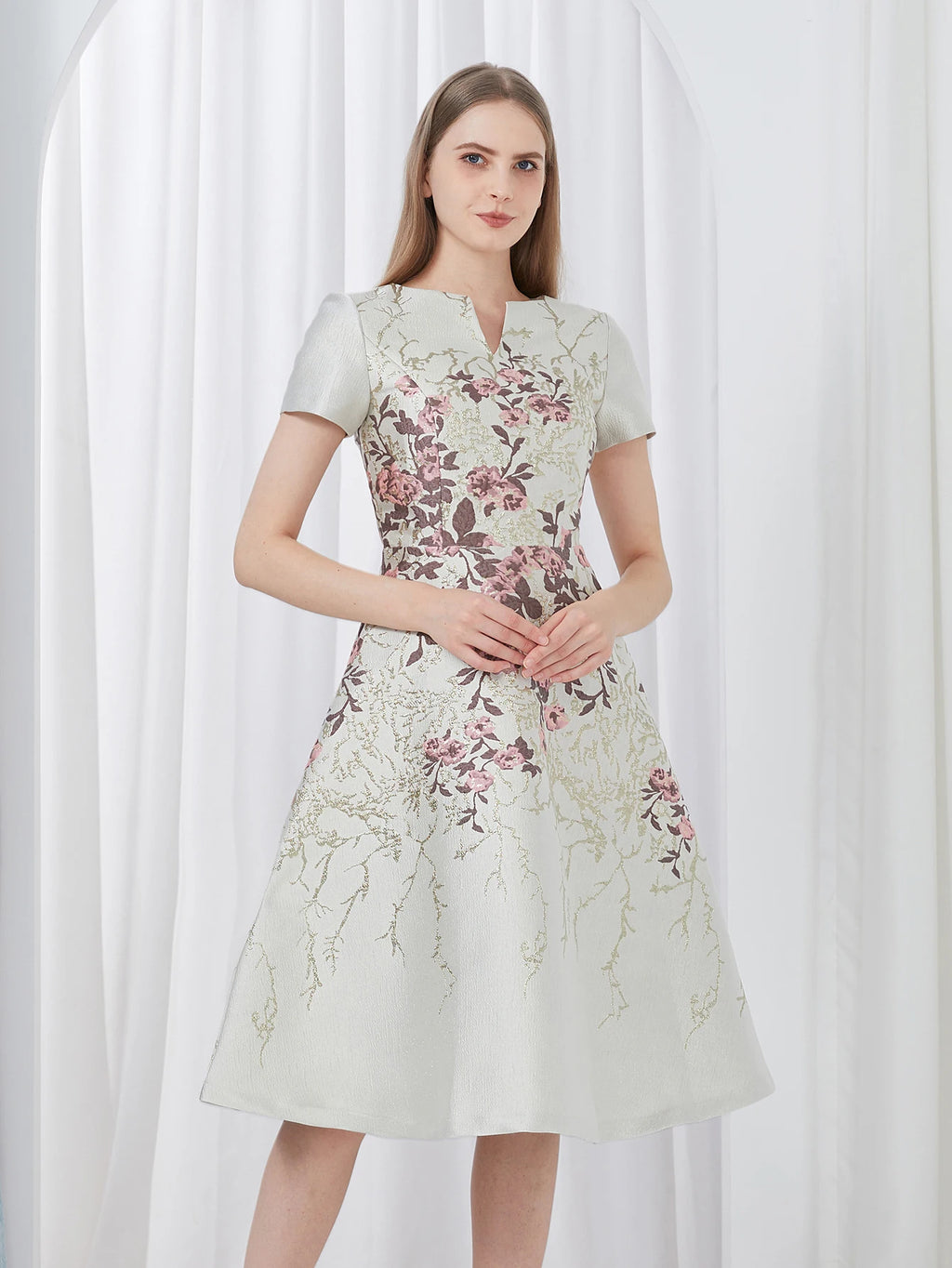 DEVCHATA Elegant Flower Jacquard Dress New Luxury Summer Boho Floral Fashion Party Clothing Mid-Calf Ball Gown Casual Vestidos