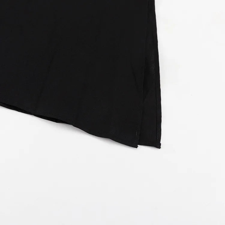 FSMG Fashion Black Breathable Sleeveless Backless Halter Dress Summer Sexy Spaghetti Strap Hollow Out Pockets Side Long Skirt