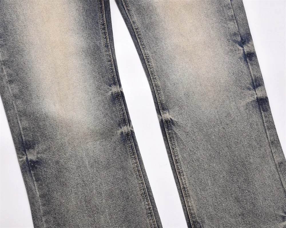 Washed Distressed Blue Denim Pants Mens Autumn Winter Casual Streetwear Straight-leg Jeans Men