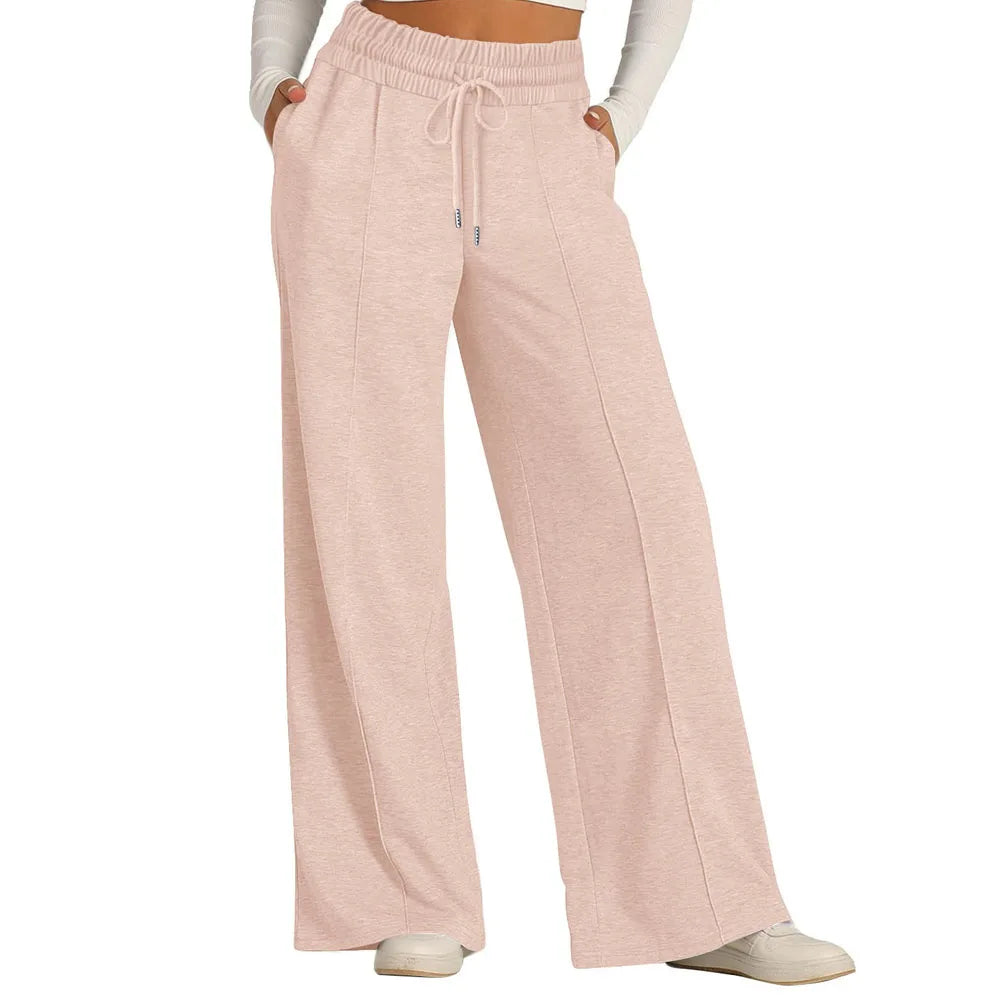 Womens Wide Leg Sweatpants High Waisted Baggy Flared Pants Drawstring Athletic Joggers Casual Daily Wear Loose Yoga Sports Pants