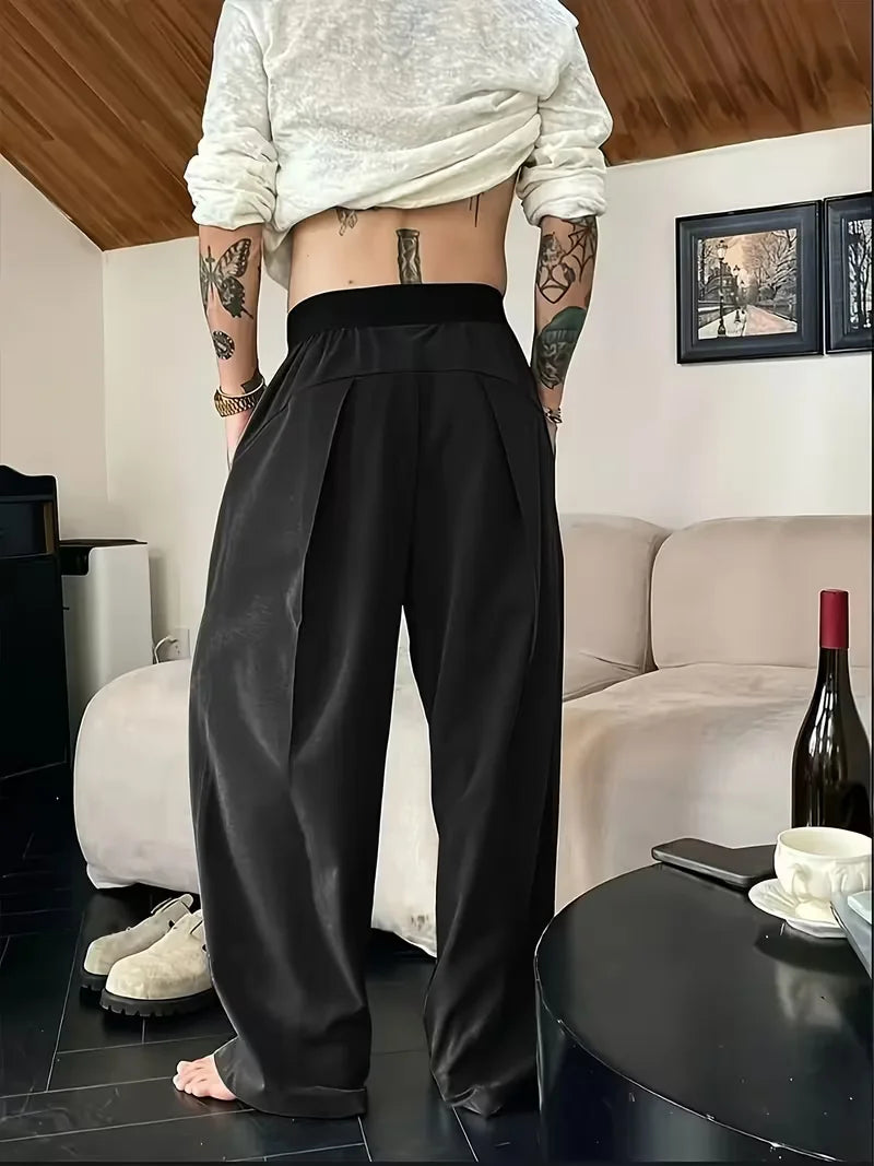 Men's Wide Leg Pants Casual Loose Fit Streetwear Trousers Fashion Hip Hop High Street Man Jogger Pant Solid Color Suit Pants