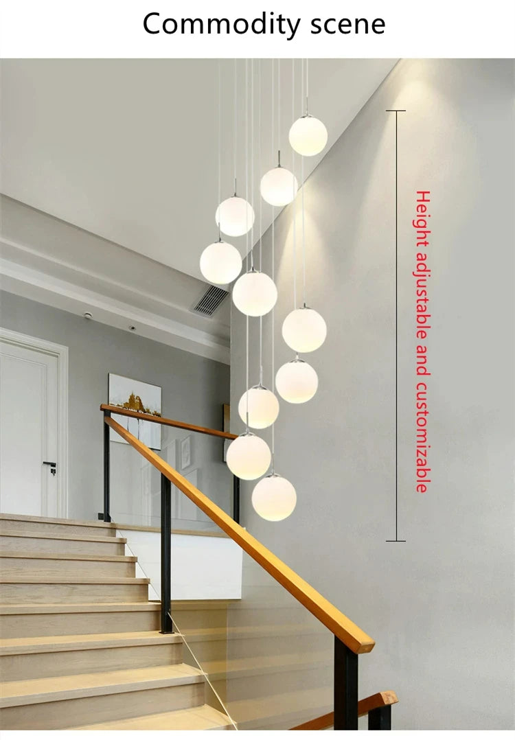 Stairs 2026 Modern Nordic LED Glass Chandelier Loft Duplex Living Room Lamp Hotel Lobby Long Chandelier Home Decorative Lighting