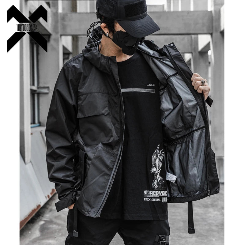 2022 Autumn Tactical Jackets Windbreaker Men Functional Techwear Mens Black Hip Hop Streetwear Waterproof Windproof Hooded Coats