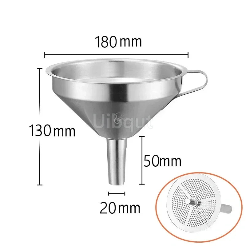 304 Stainless Steel Funnel Metal Wide Mouth Funnel With Strainer Mesh For Cooking Oil Liquid Spice Filter Home Kitchen Gadgets