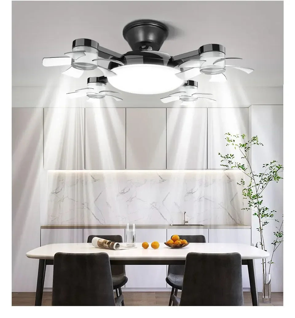 E27 Fan Light 2-in-1 60W  Drone Design Ceiling Fan Light with Remote Control AC85-265V Fan Lighting Bulb for Home Restaurant