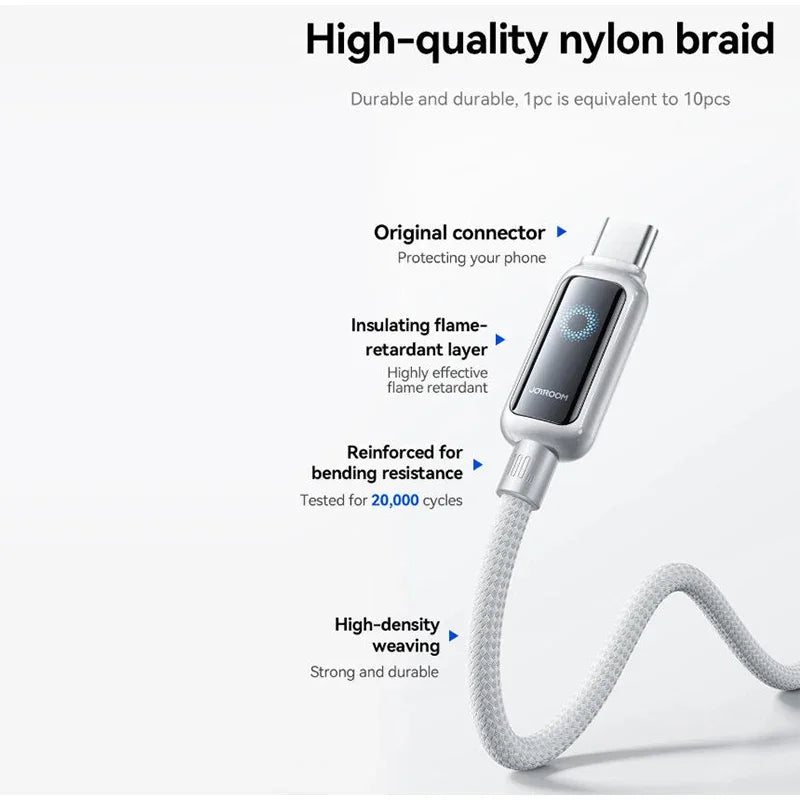 100W USB Type C Automatic Power Off 1.2M Data Cable  Type C To Type C Fast Charging Cable For iPhone 17 16 15 Huawei OPPO Xiaomi