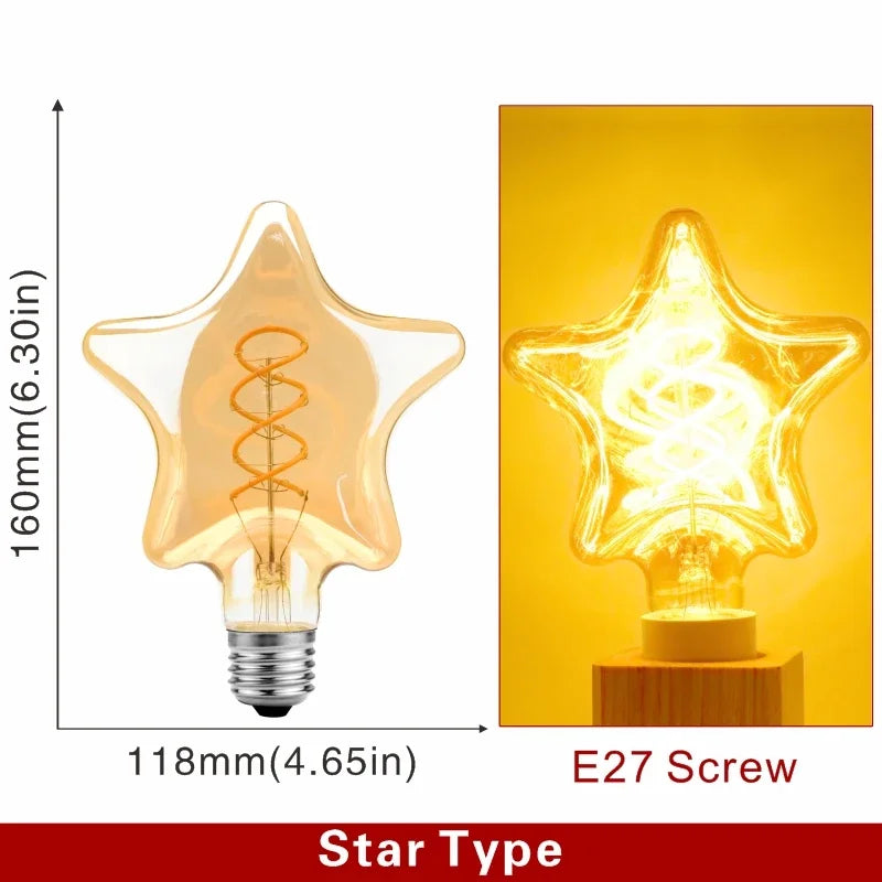 E14 E27 Retro LED Spiral Filament Light Bulb 4W Warm Yellow 220V C35 A60 T45 ST64 T185 T225 G80 G95 G125 Vintage Edison Lamp